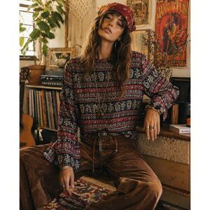 Vintage Alfred Dunner Petite 10 Paisley Stripe Blouse cottagecore Boho Top